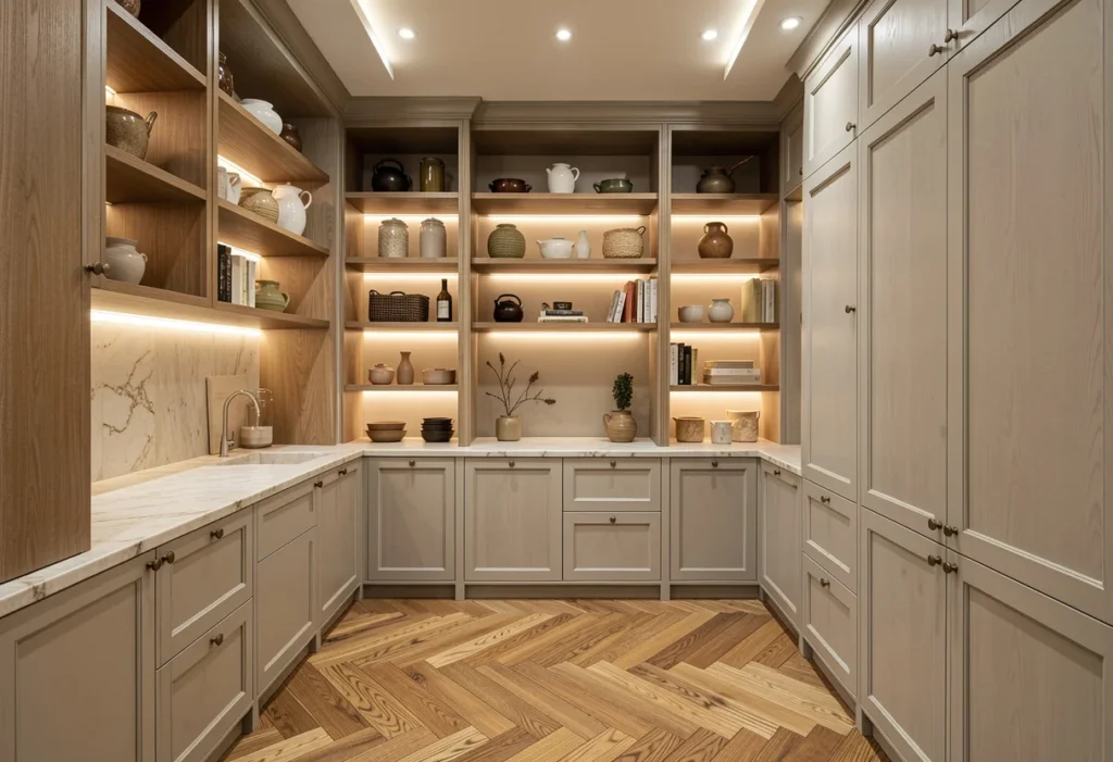 An elegant custom pantry at home.
